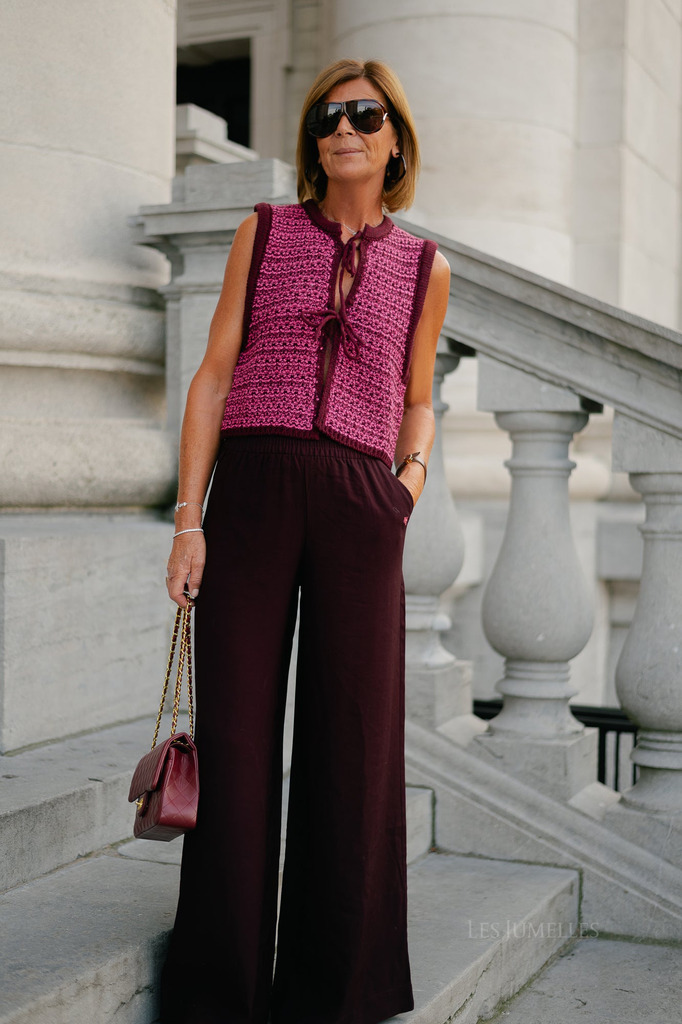 Alize knitted tie top burgundy/candy pink