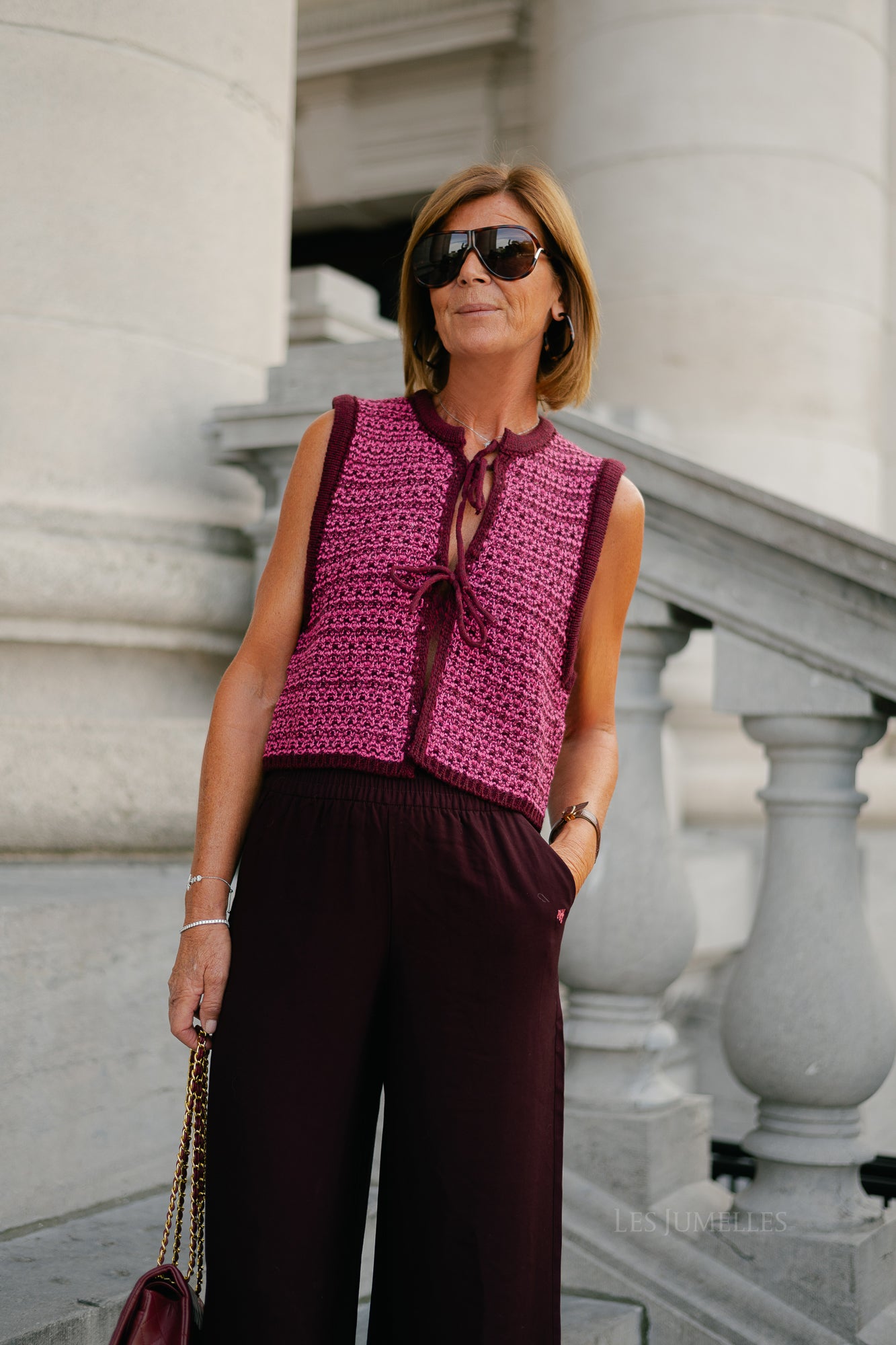 Alize knitted tie top burgundy/candy pink
