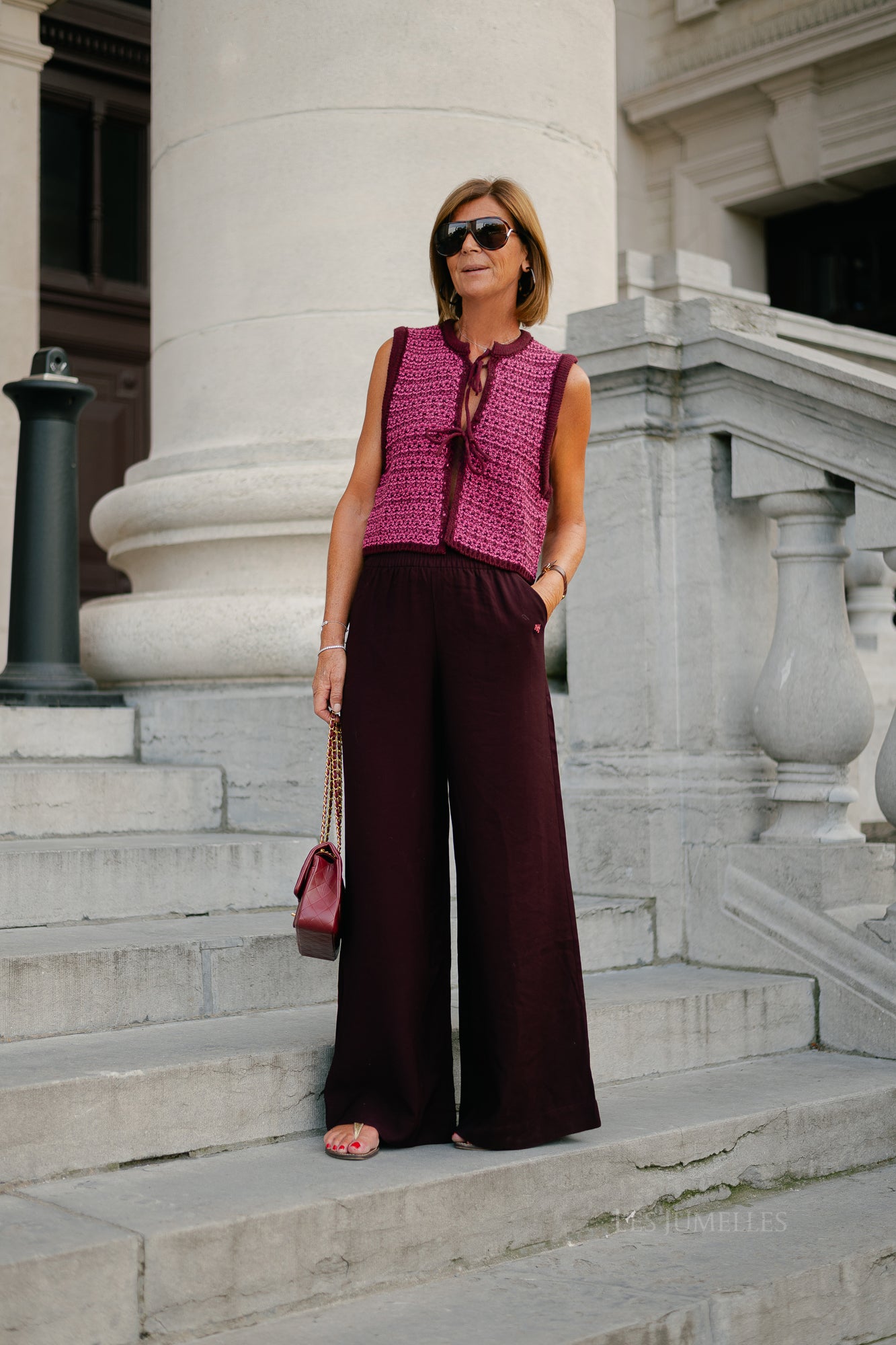 Alize knitted tie top burgundy/candy pink