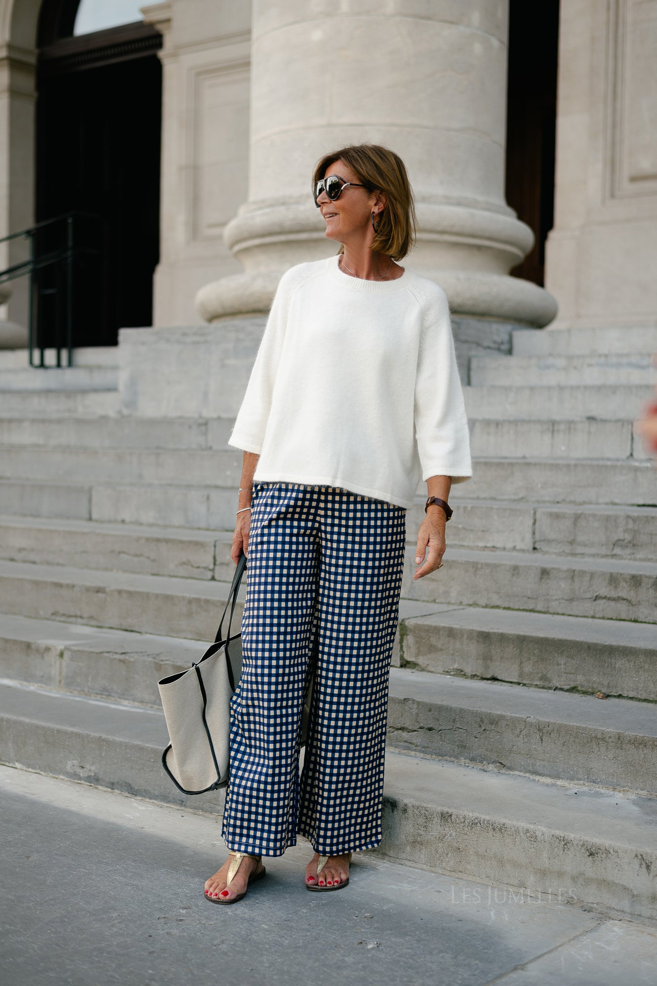 Nyla checkered pants dark sapphire
