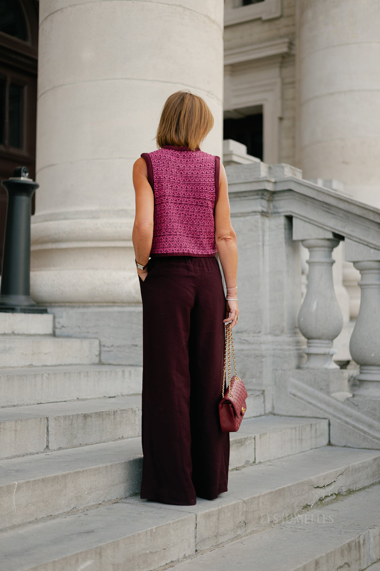 Alize knitted tie top burgundy/candy pink