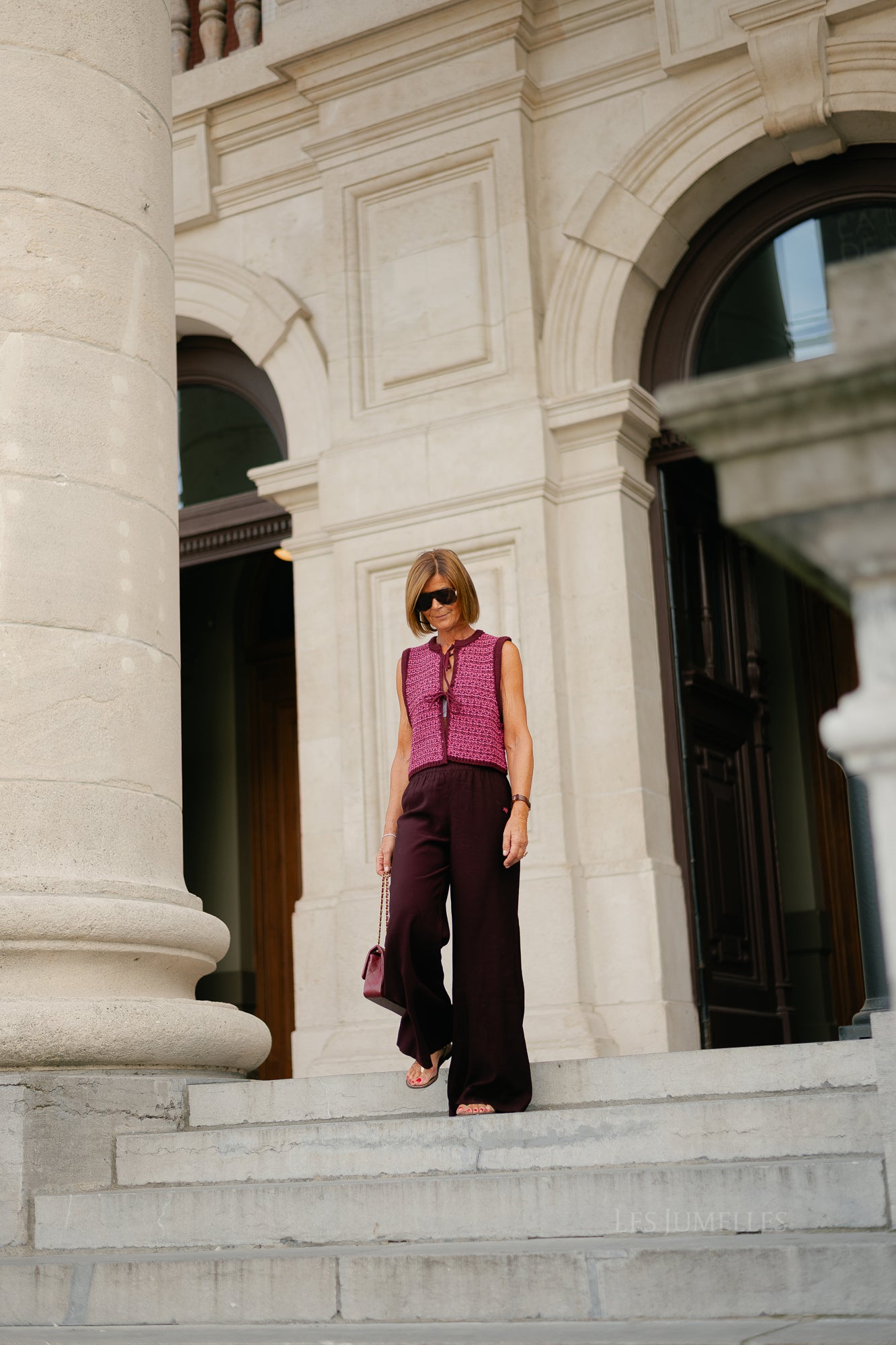 Alize knitted tie top burgundy/candy pink