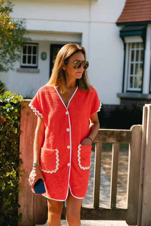 Helene mini terry dress coral