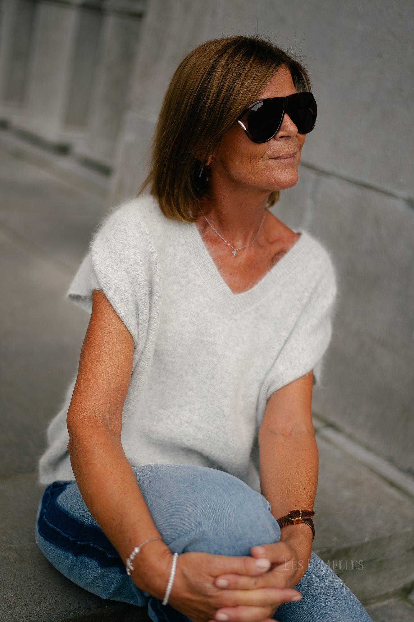 Georgine knitted vest light grey melange