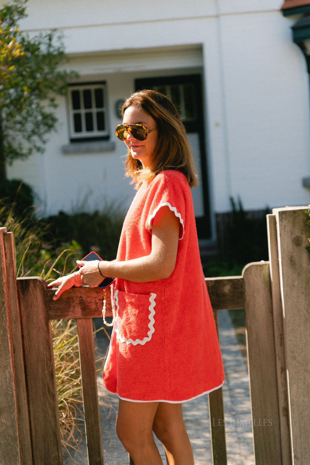 Helene mini terry dress coral