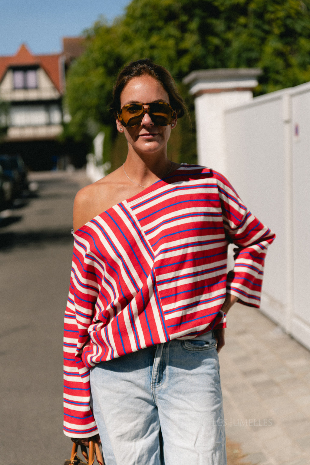Lynna striped off-shoulder shirt multicolor