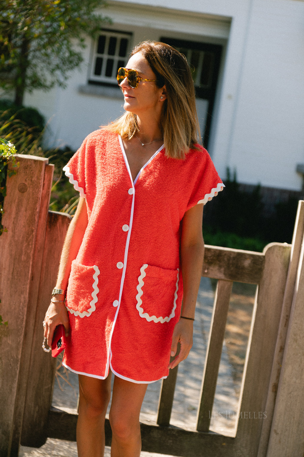Helene mini terry dress coral