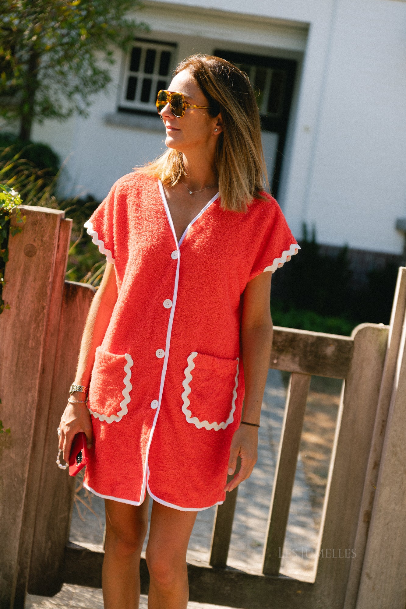 Helene mini terry dress coral