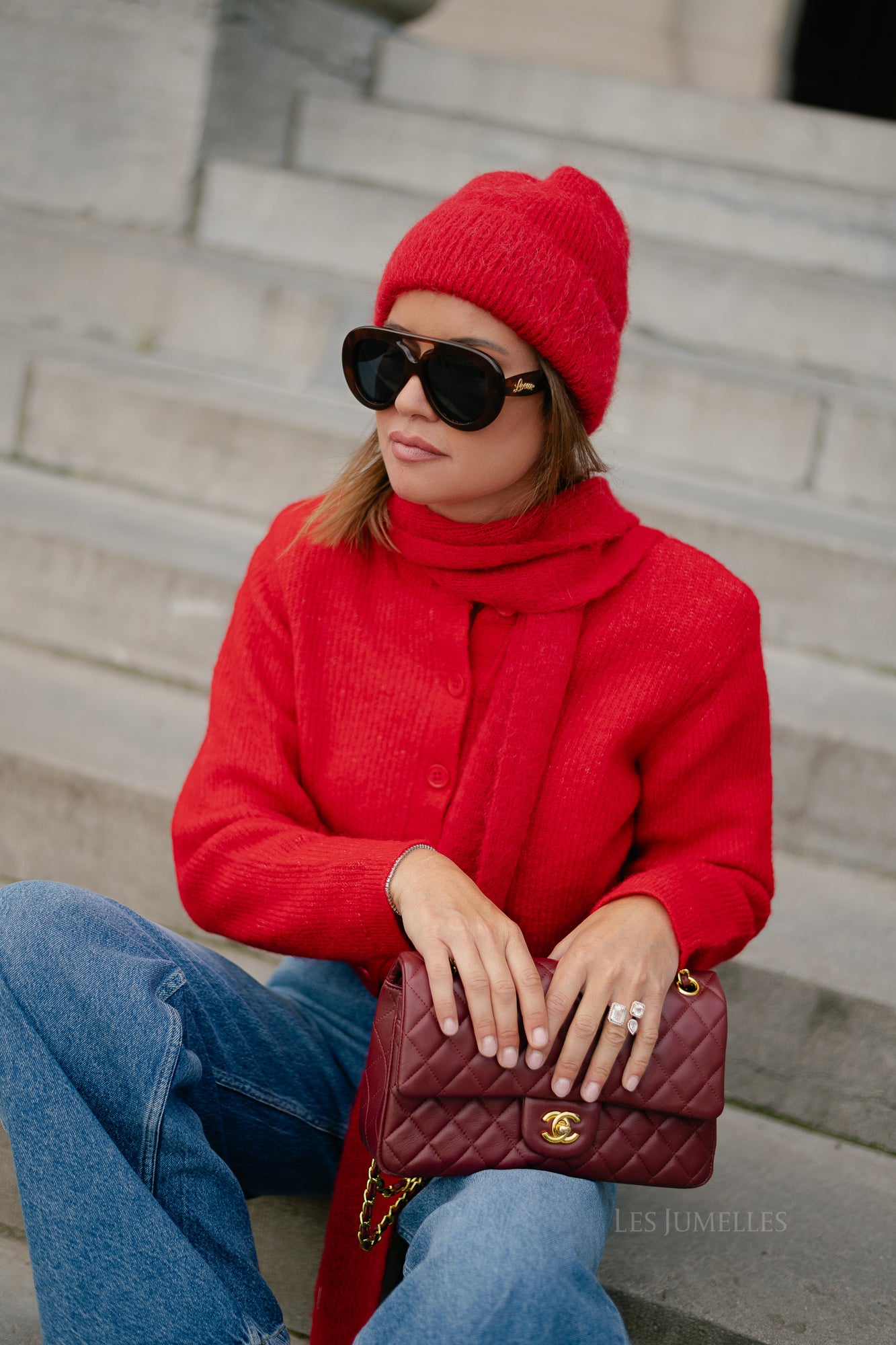 SLFSia LS knit cropped cardigan equestrian red