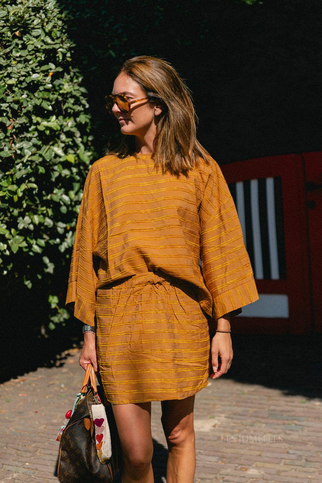 Gigi striped skirt golden brown