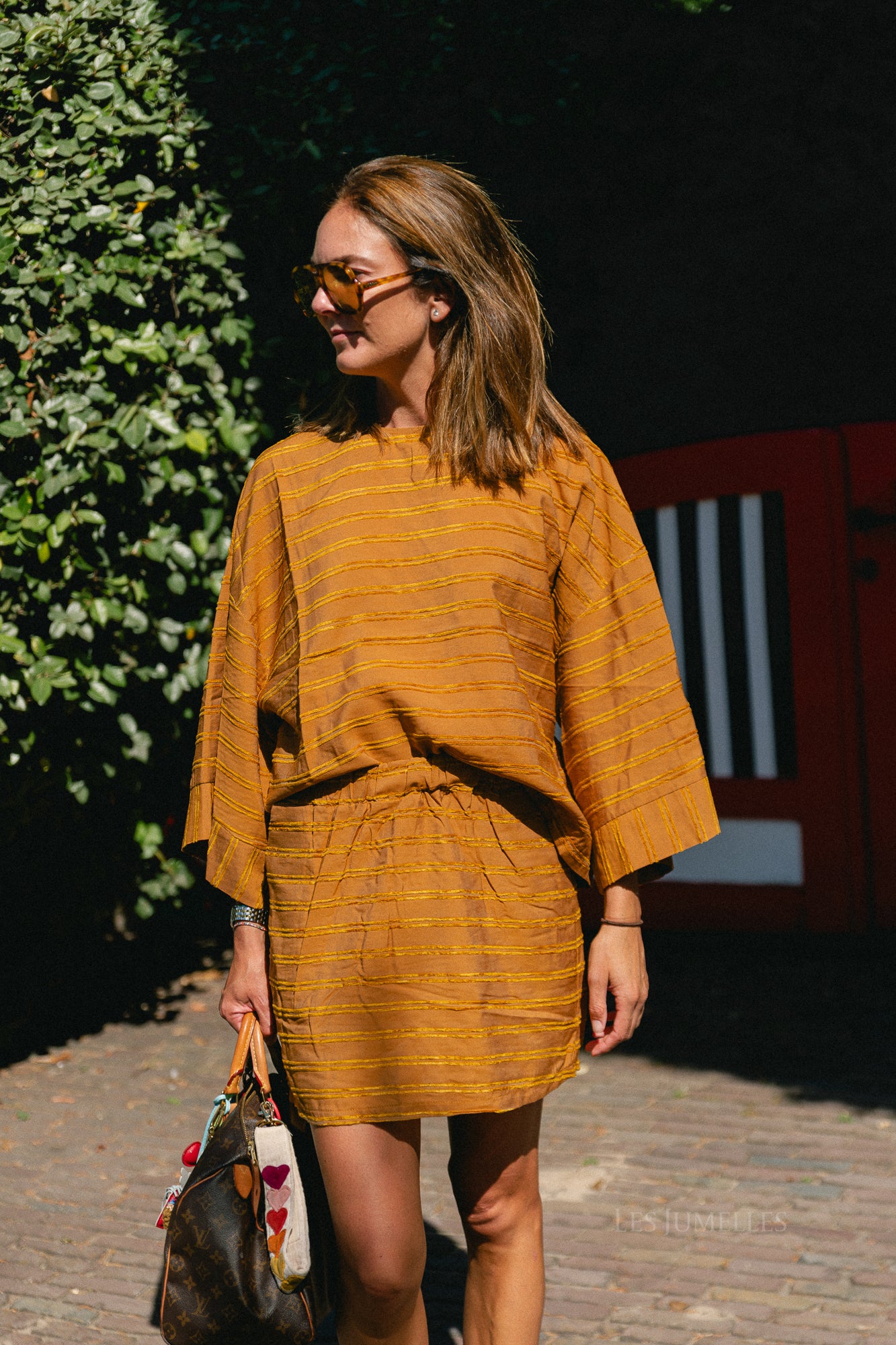 Gigi striped skirt golden brown