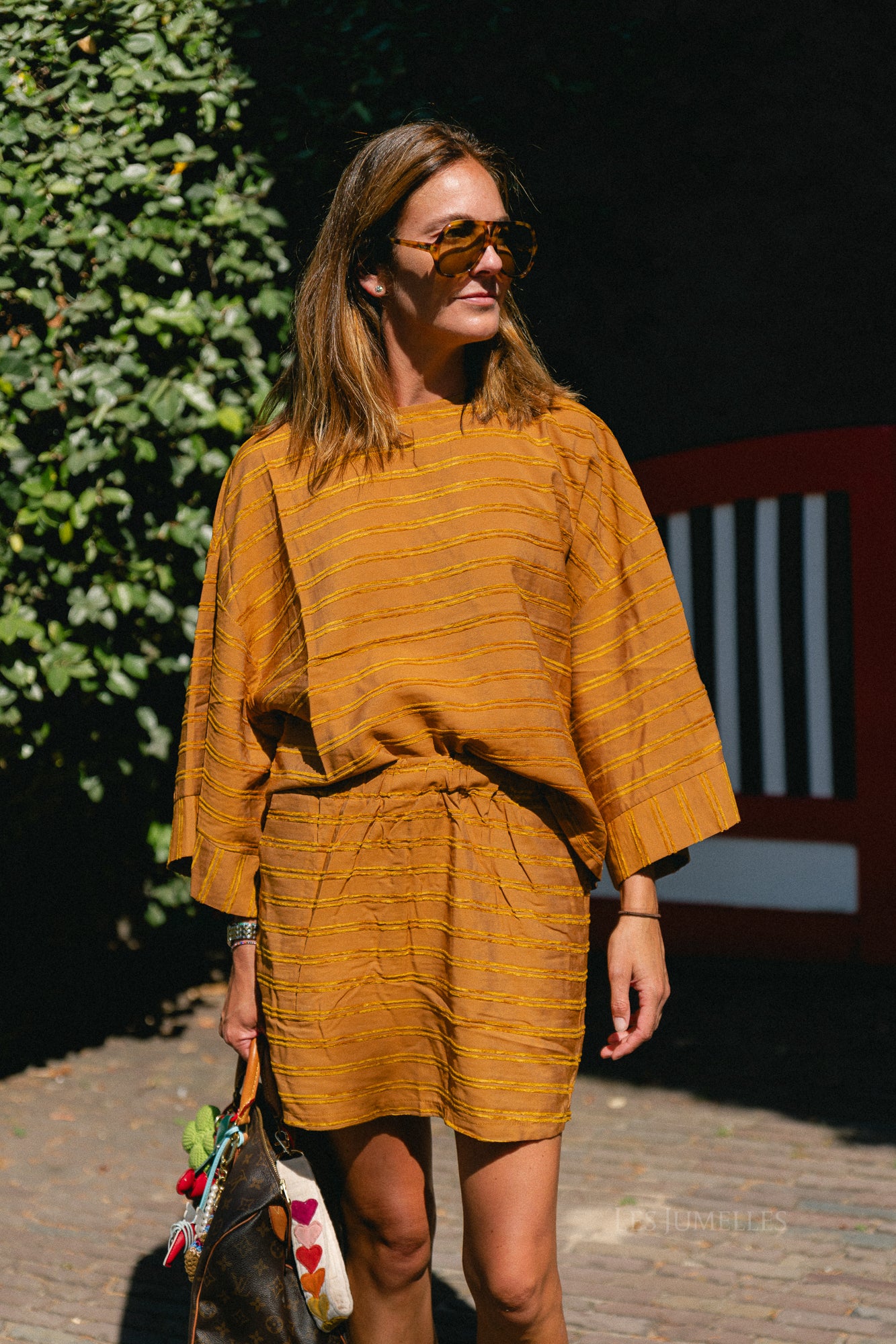 Gigi striped skirt golden brown