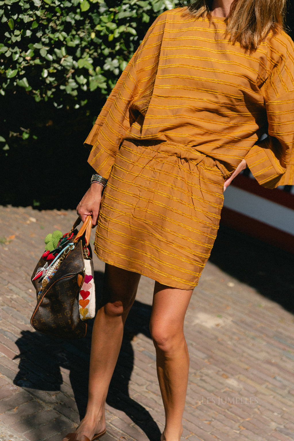 Gigi striped skirt golden brown