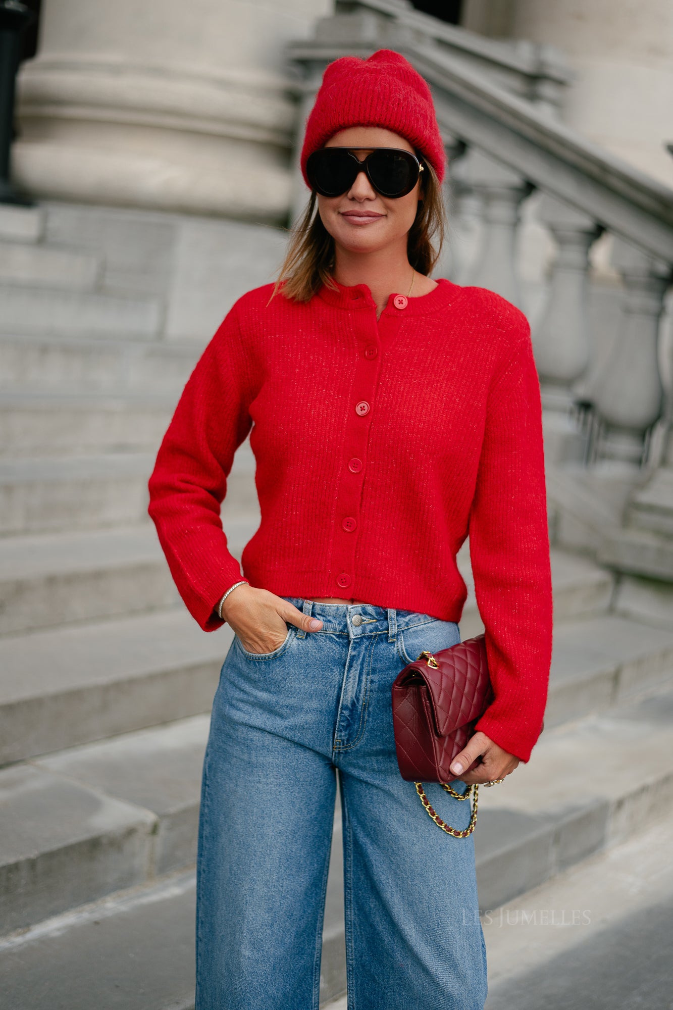 SLFSia LS knit cropped cardigan equestrian red