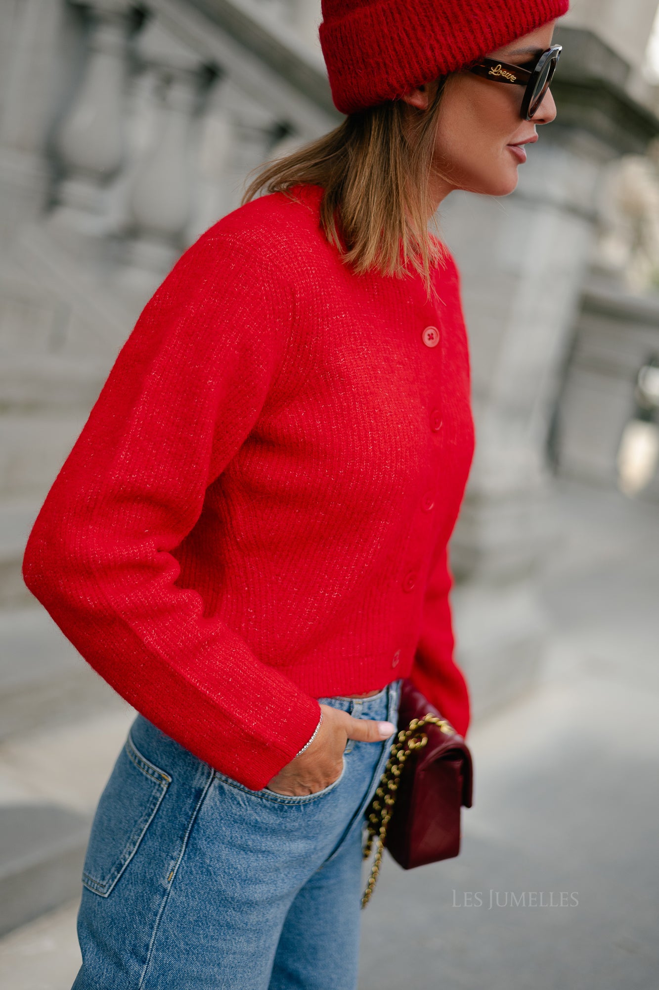 SLFSia LS knit cropped cardigan equestrian red