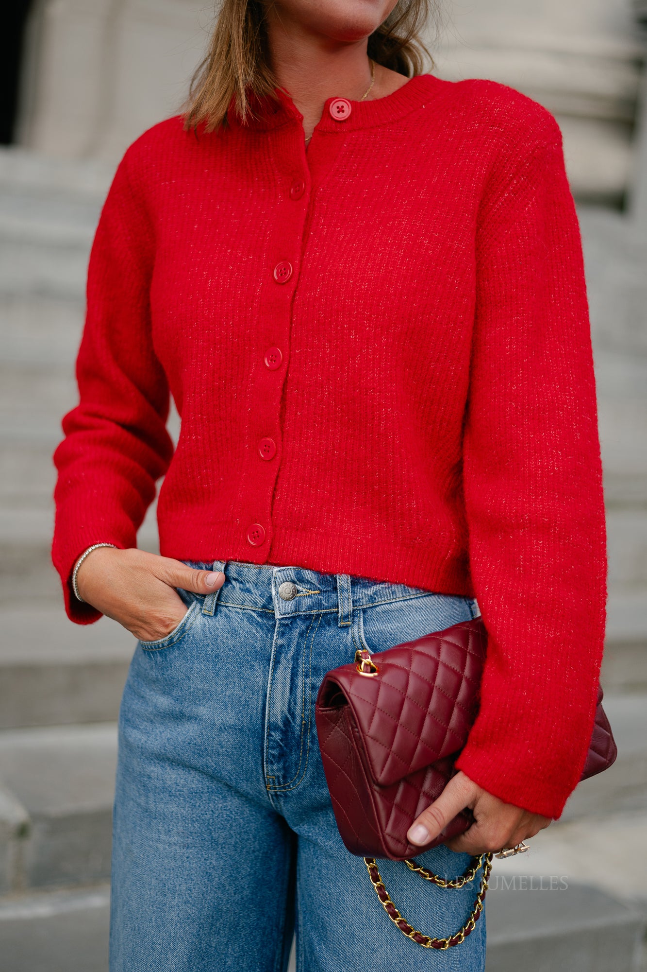 SLFSia LS knit cropped cardigan equestrian red