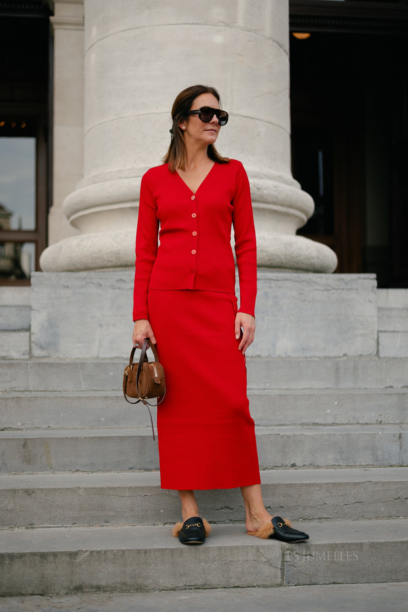 SLFCarly MW knit ankle skirt equestrian red