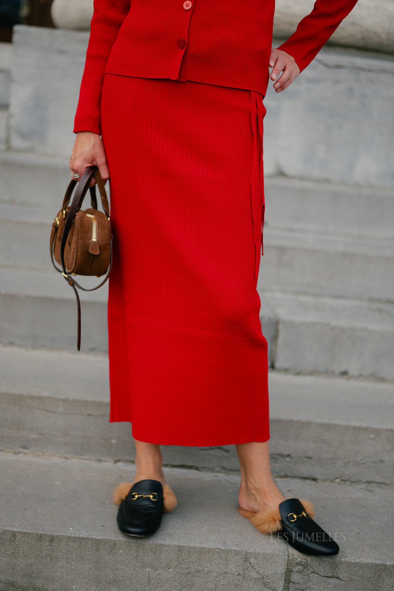 SLFCarly MW knit ankle skirt equestrian red