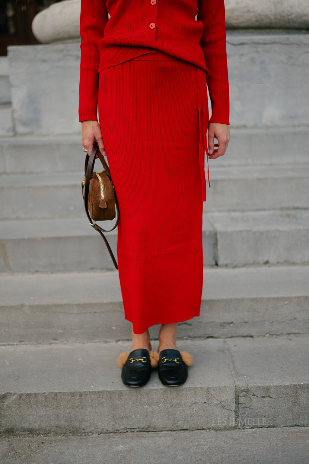 SLFCarly MW knit ankle skirt equestrian red