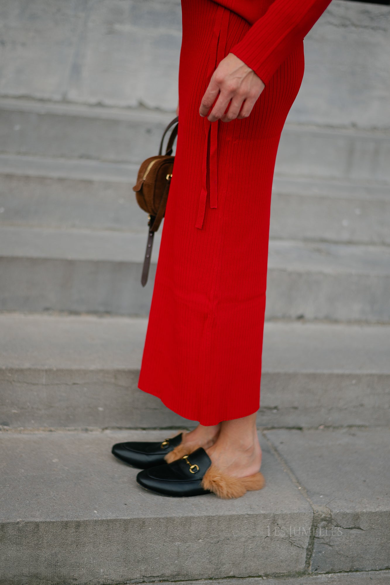 SLFCarly MW knit ankle skirt equestrian red