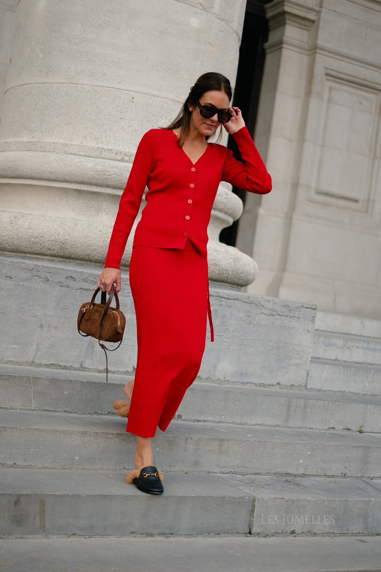 SLFCarly MW knit ankle skirt equestrian red