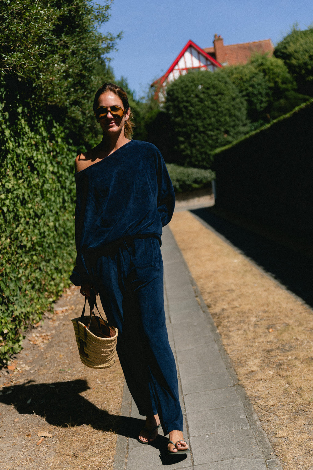 Gisele terry off-shoulder sweatshirt navy