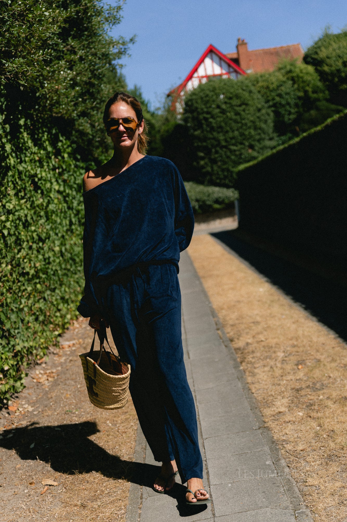 Gisele terry off-shoulder sweatshirt navy