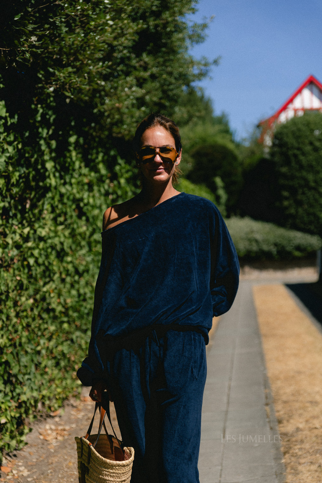 Gisele terry off-shoulder sweatshirt navy
