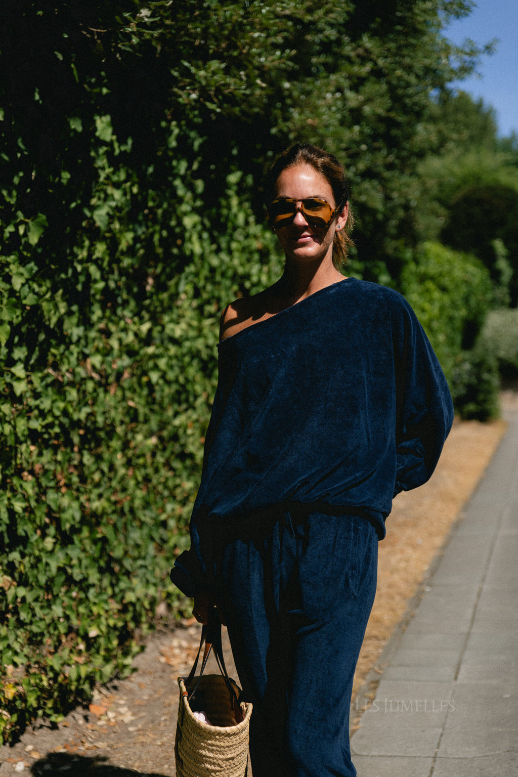 Gisele terry off-shoulder sweatshirt navy