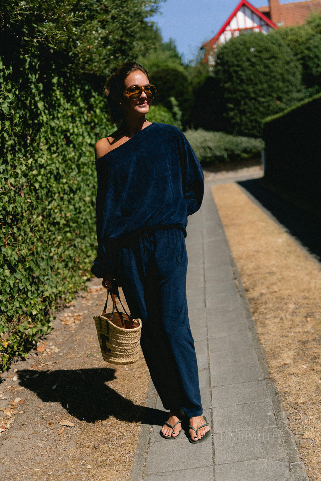 Gisele terry off-shoulder sweatshirt navy