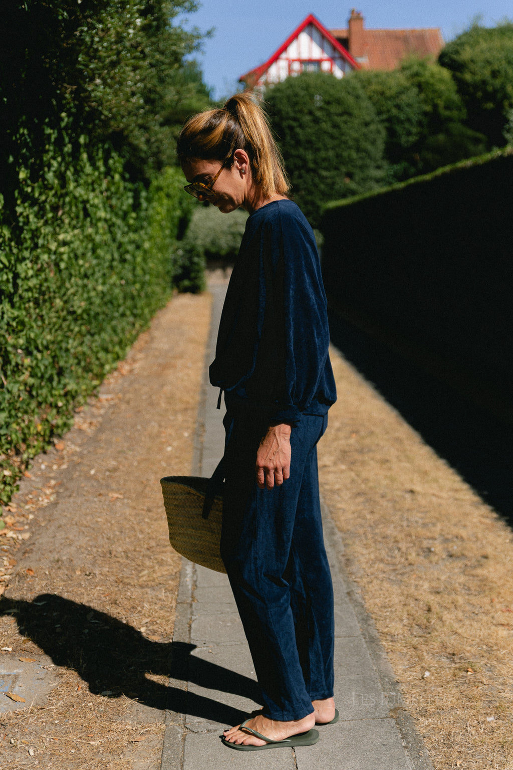 Gisele terry off-shoulder sweatshirt navy