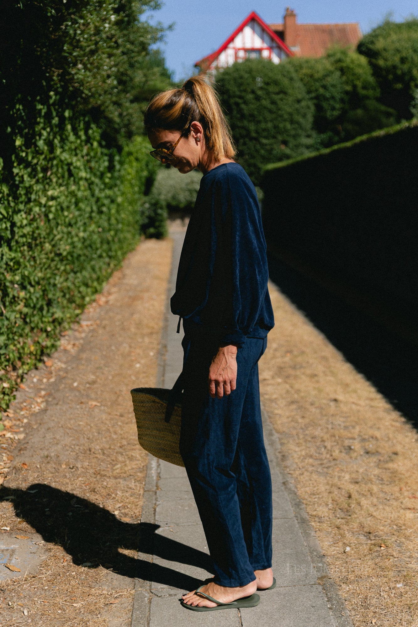 Gisele terry off-shoulder sweatshirt navy