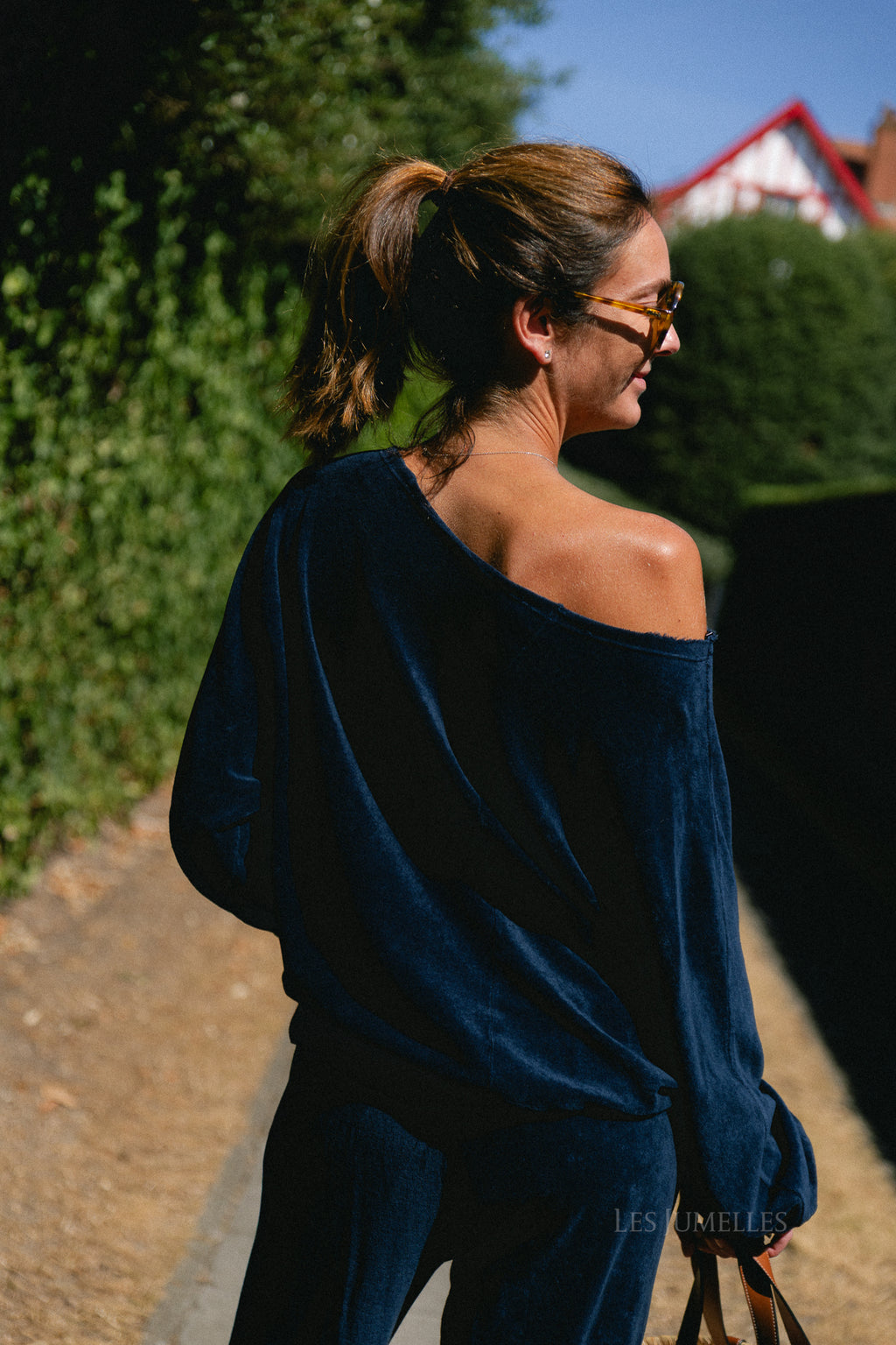 Gisele terry off-shoulder sweatshirt navy