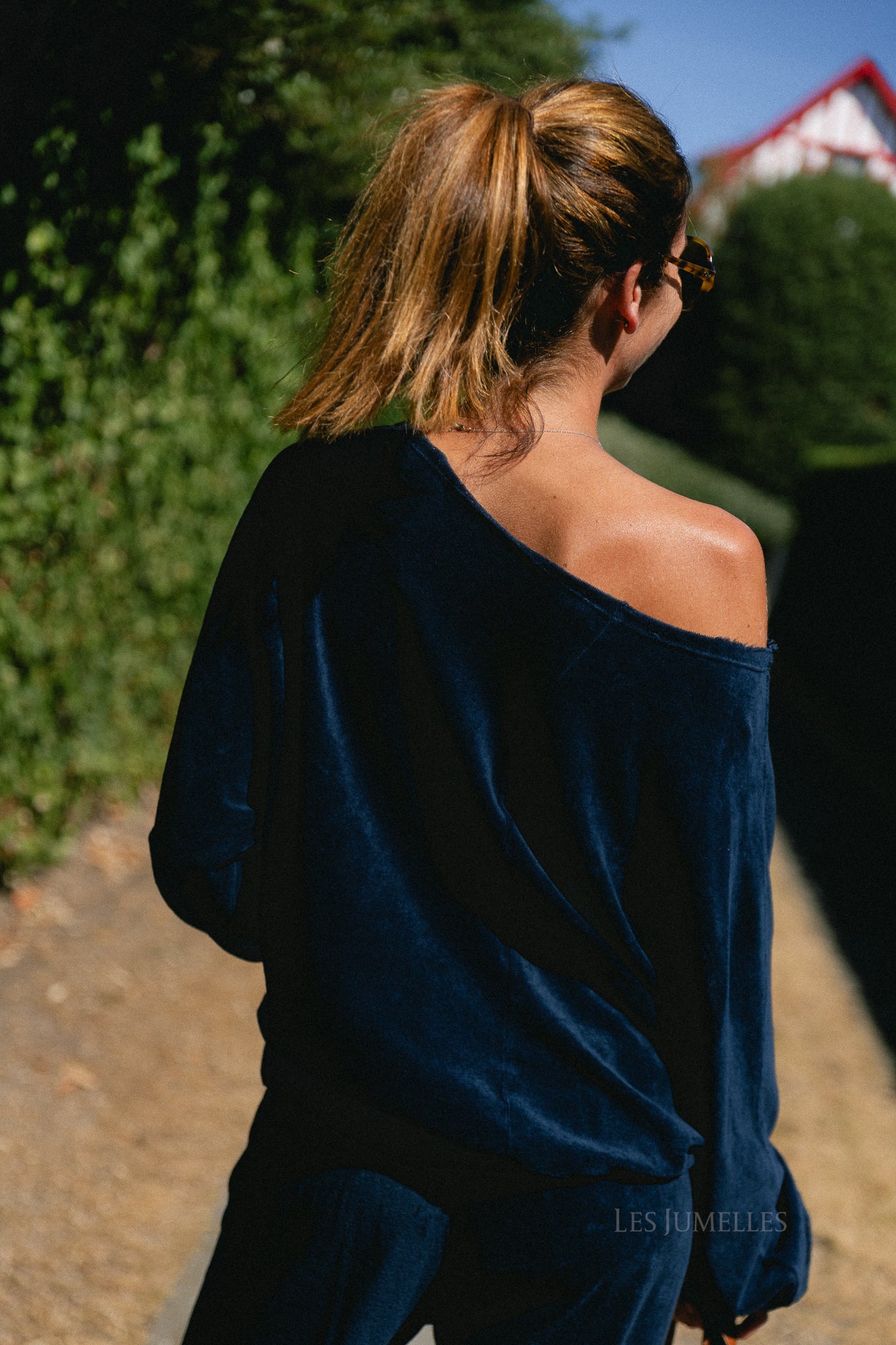 Gisele terry off-shoulder sweatshirt navy