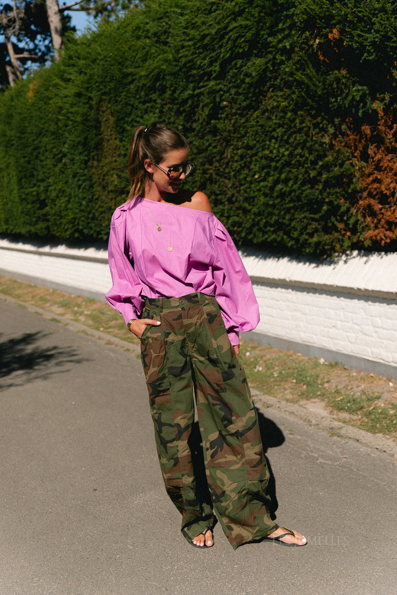 Amandine wide-leg pants camouflage print