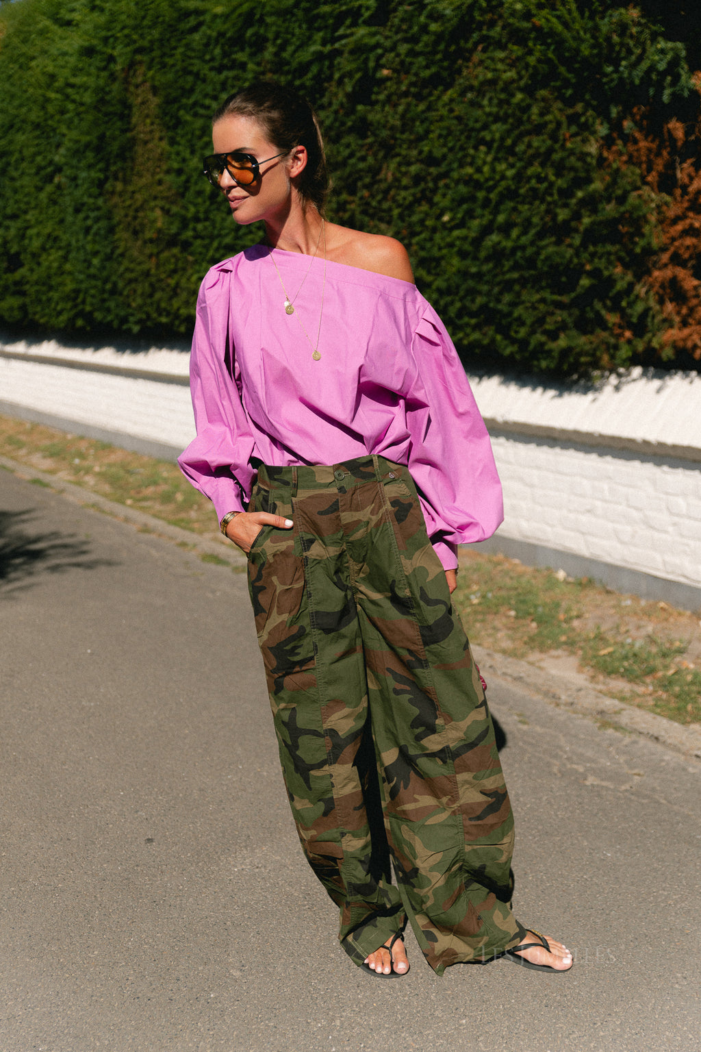 Amandine wide-leg pants camouflage print