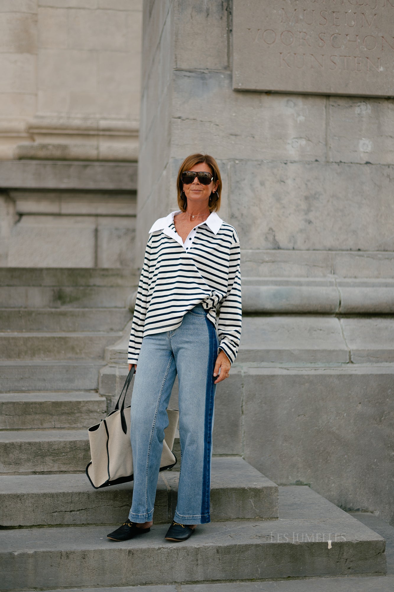 Yaelle striped polo light grey melange/navy
