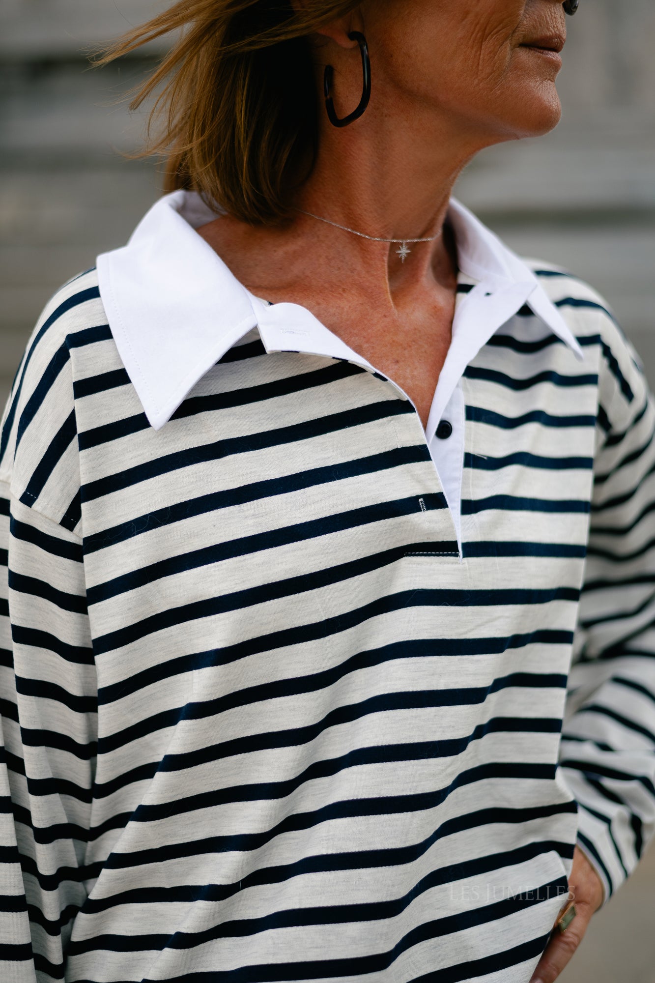 Yaelle striped polo light grey melange/navy