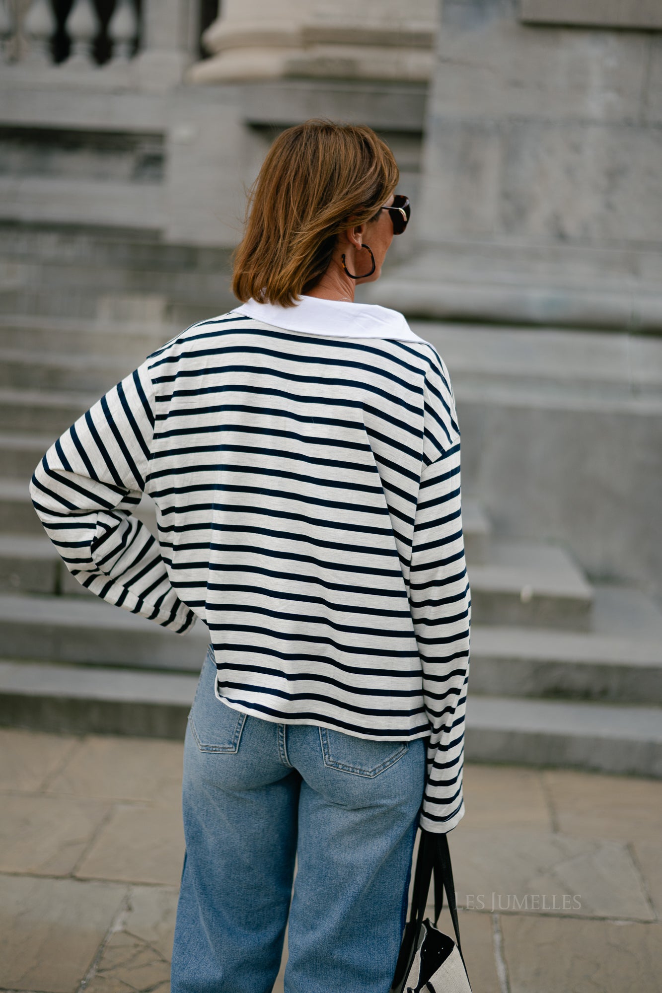Yaelle striped polo light grey melange/navy