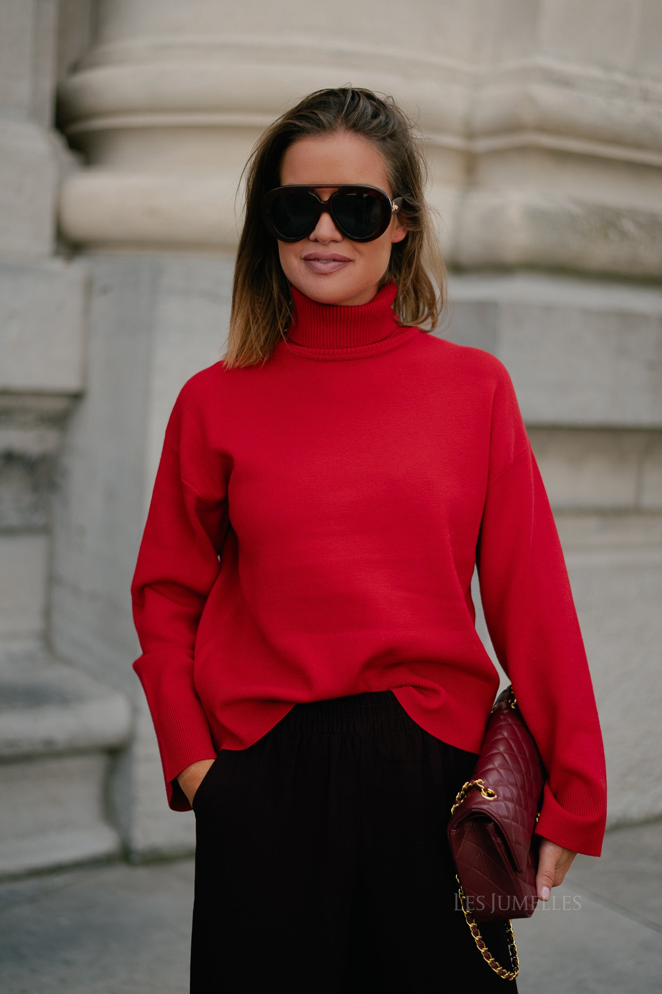 SLFKamma LS knitted roll neck equestrian red