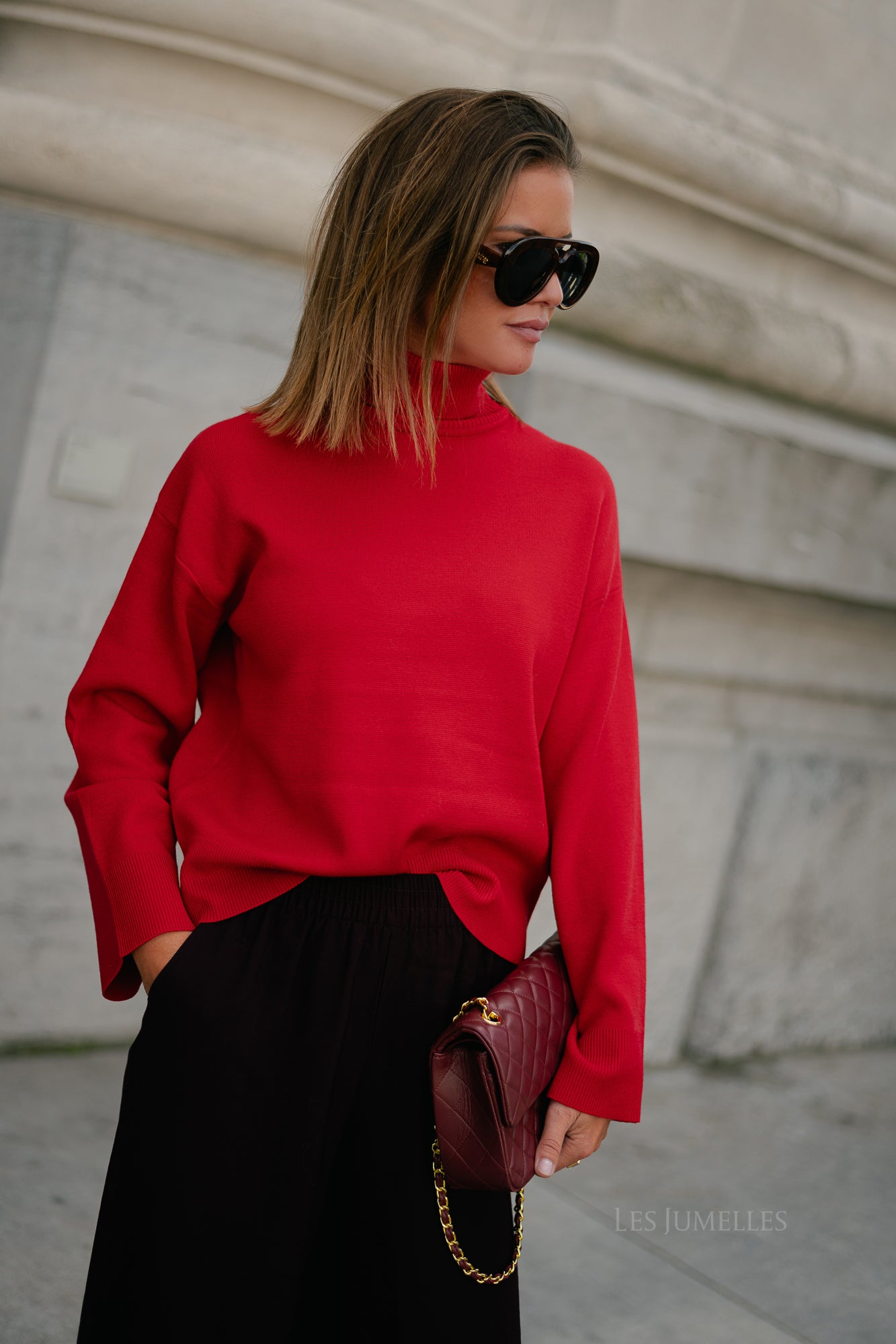SLFKamma LS knitted roll neck equestrian red