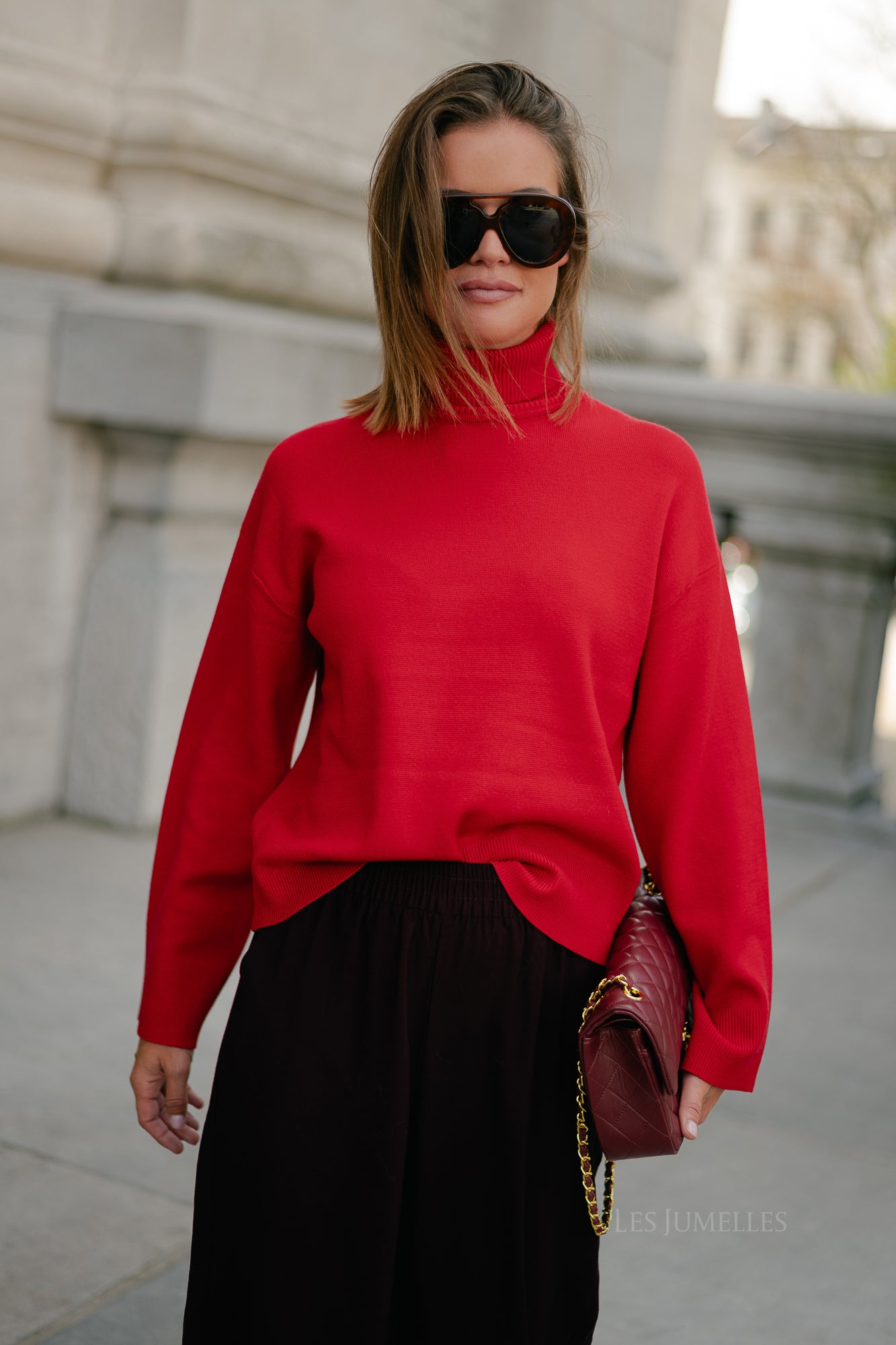 SLFKamma LS knitted roll neck equestrian red