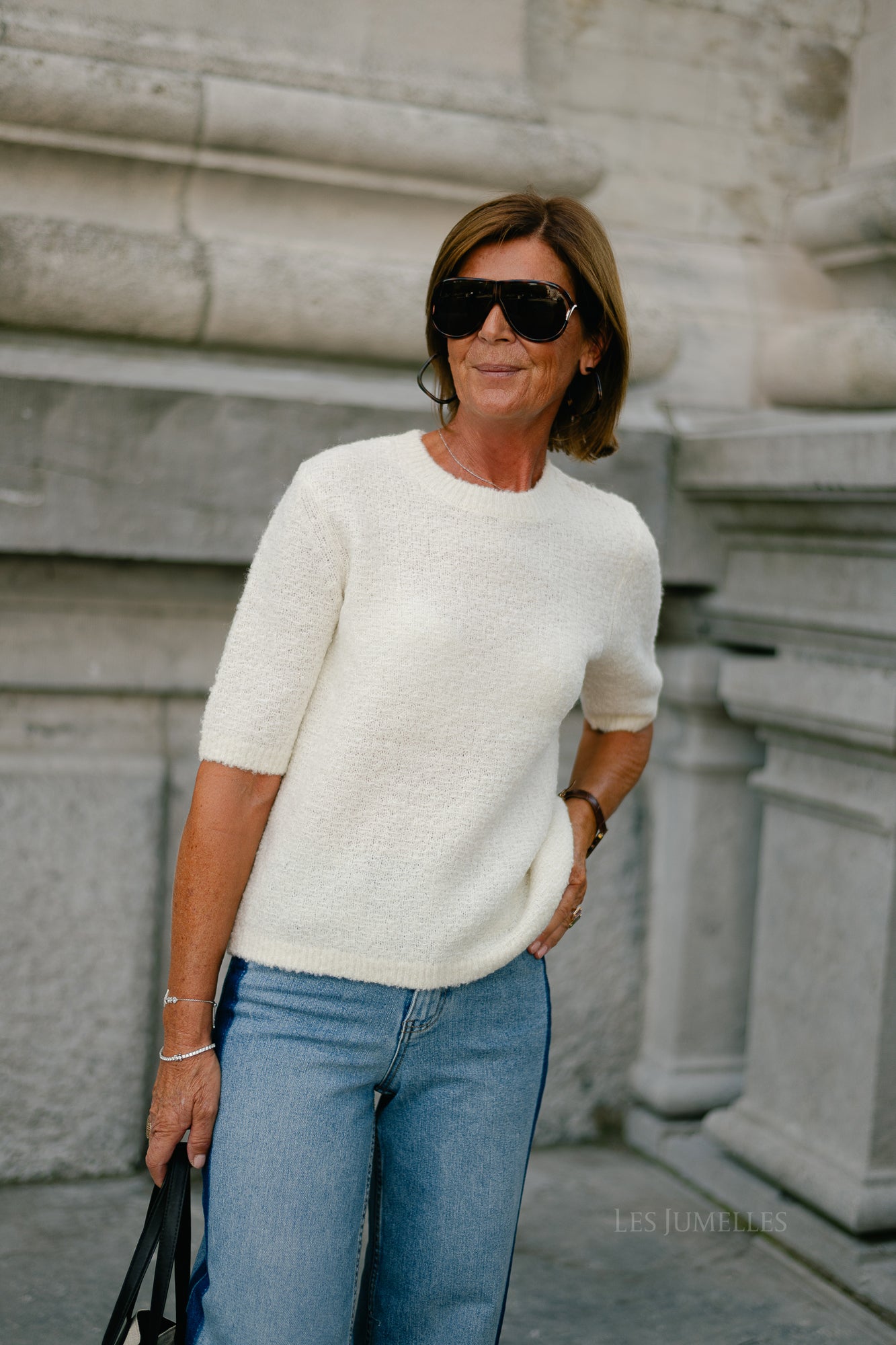 SLFLelou 2/4 knit O-neck snow white