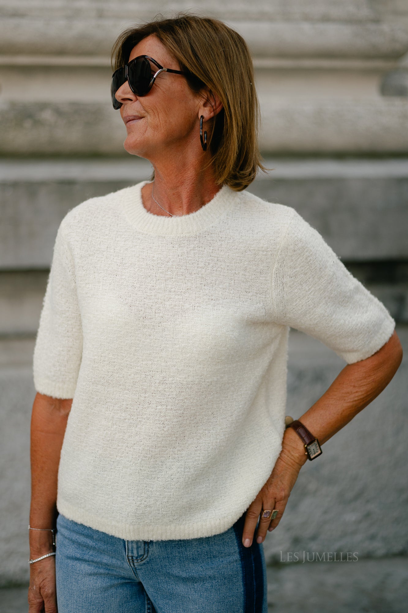 SLFLelou 2/4 knit O-neck snow white