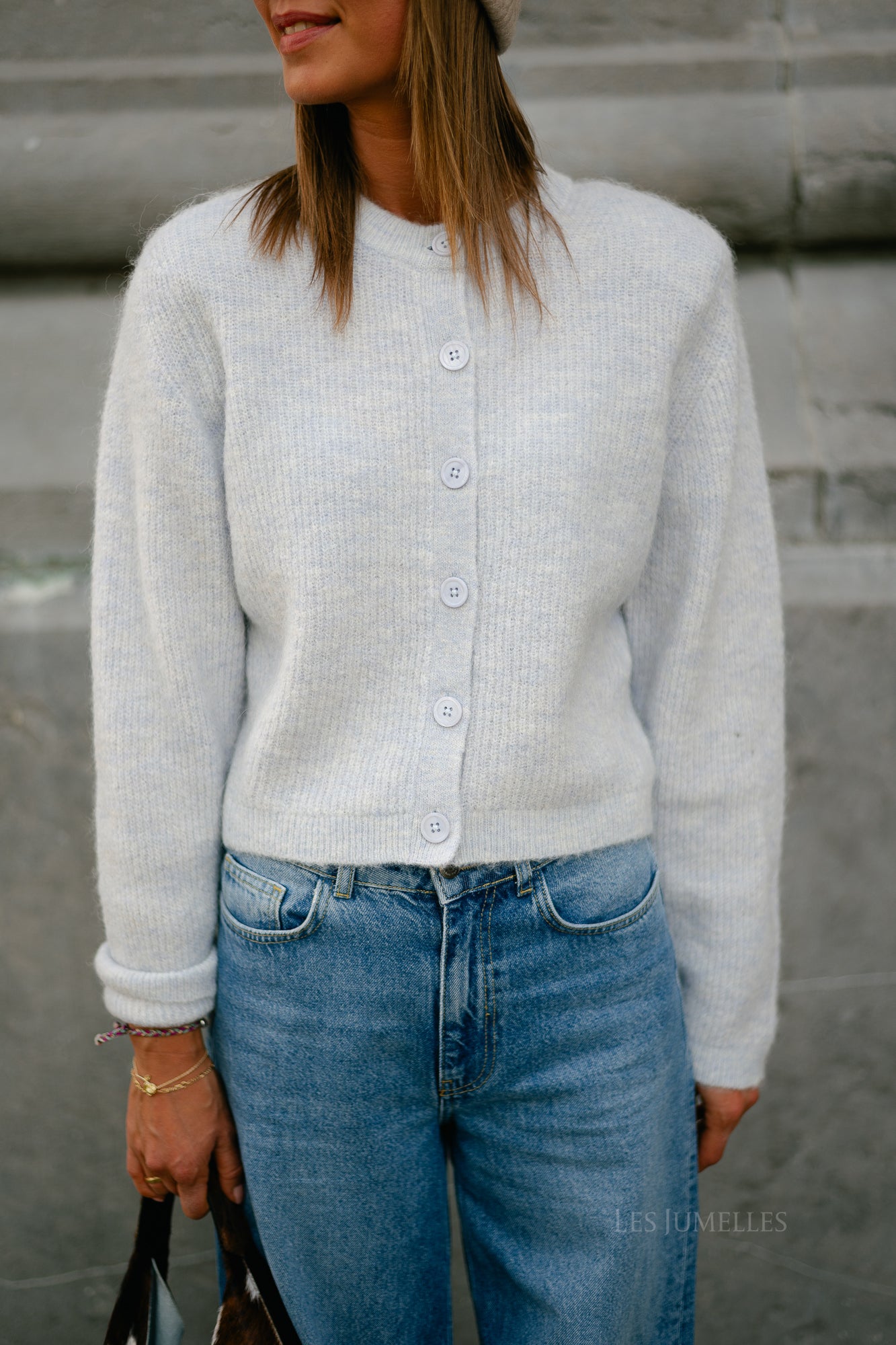 SLFSia LS knit cropped cardigan ancient water