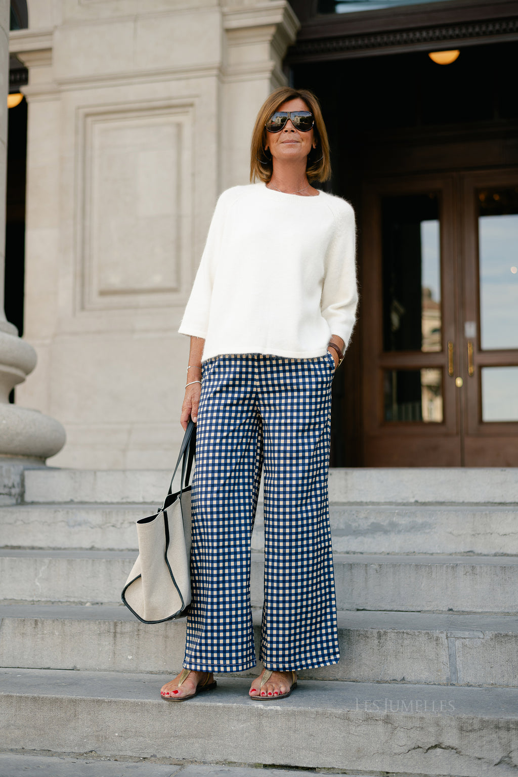 Nyla checkered pants dark sapphire