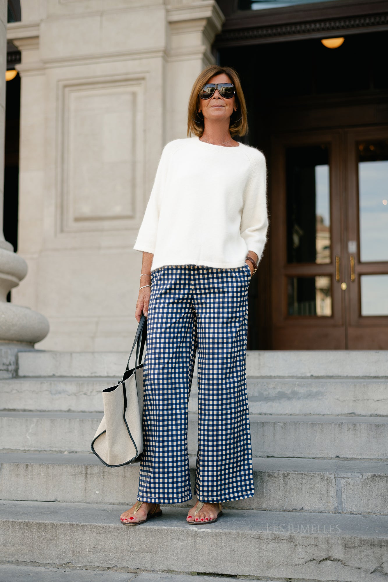 Nyla checkered pants dark sapphire