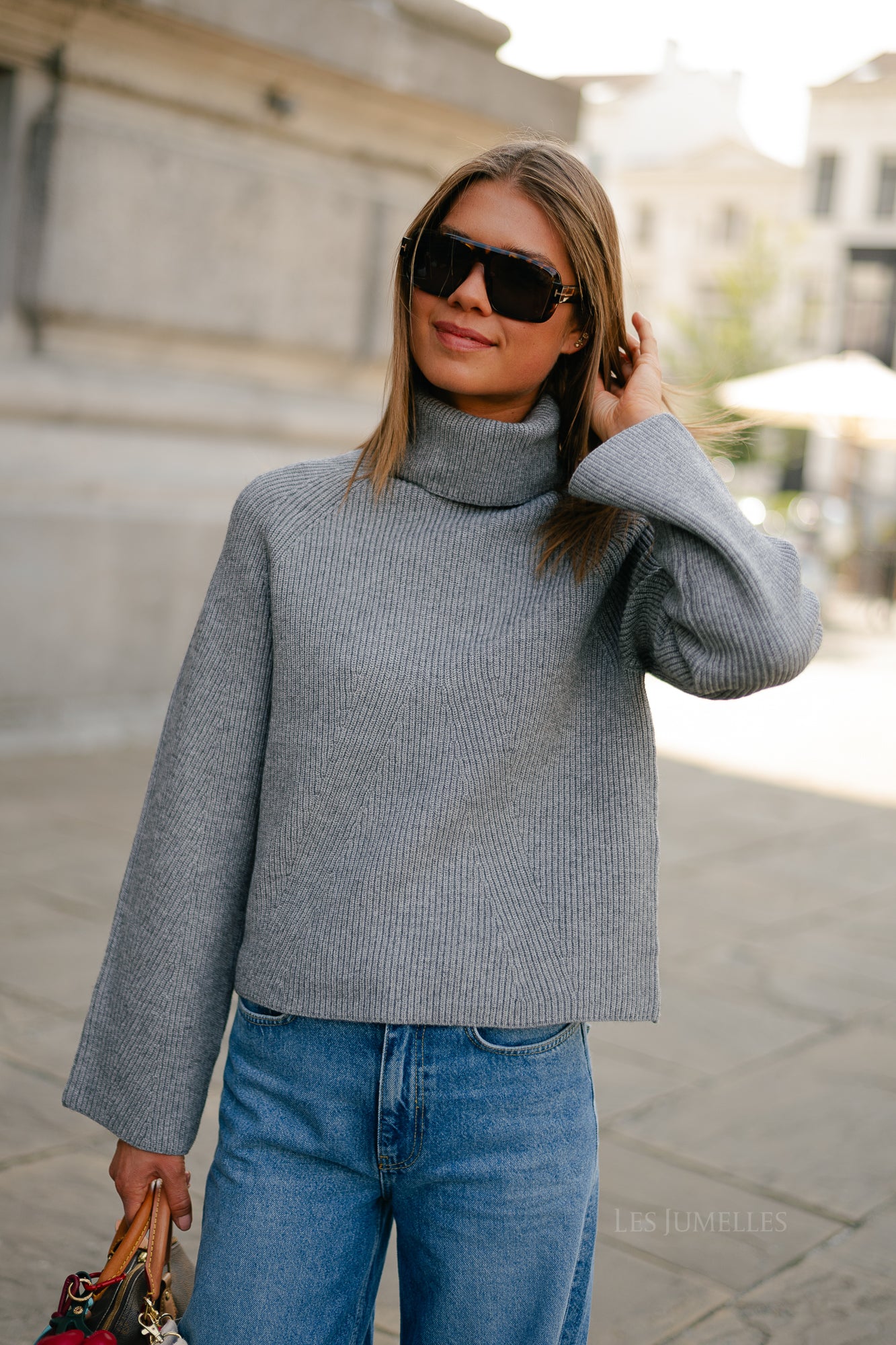 OBJViola LS LO rollneck knit medium grey melange