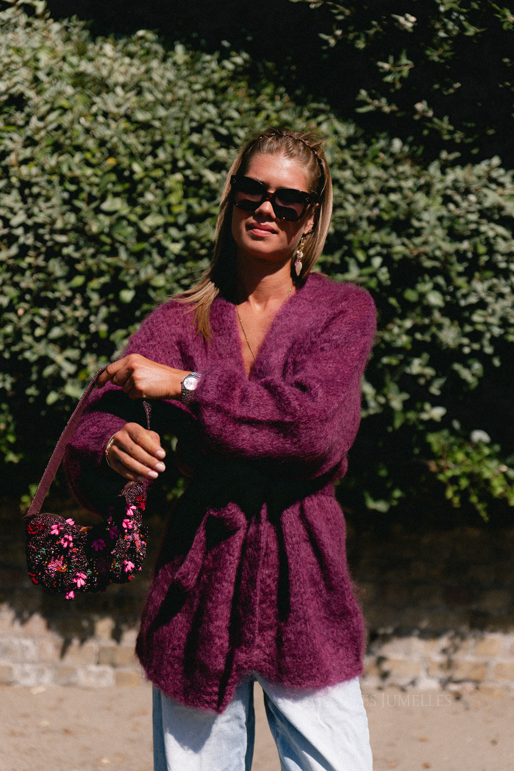 Aline LS knitted cardigan burgundy