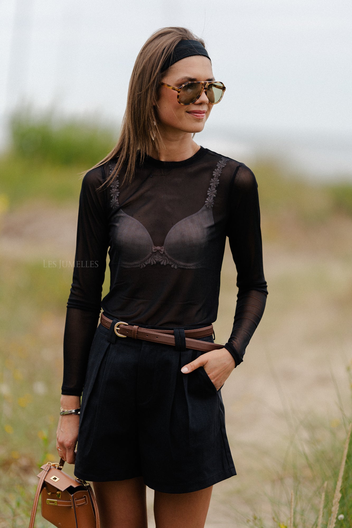 YASHannah Langarm-Mesh-Top in Schwarz